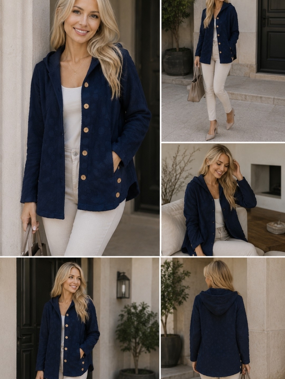 Women's Navy Hooded Button-Front Jacket